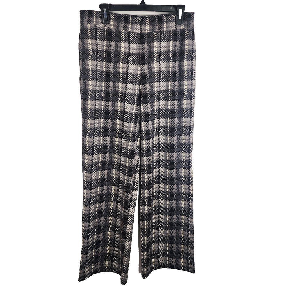 Isaac Mizrahi Live Pants Size Medium Reg Printed Knit Scuba Crepe Wide Leg Black